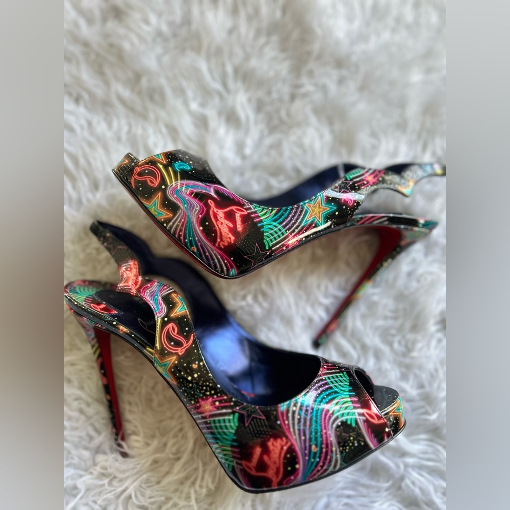 Christian Louboutin Multicolor Patent Leather Star Slingback Heels 38 - Picture 6 of 17